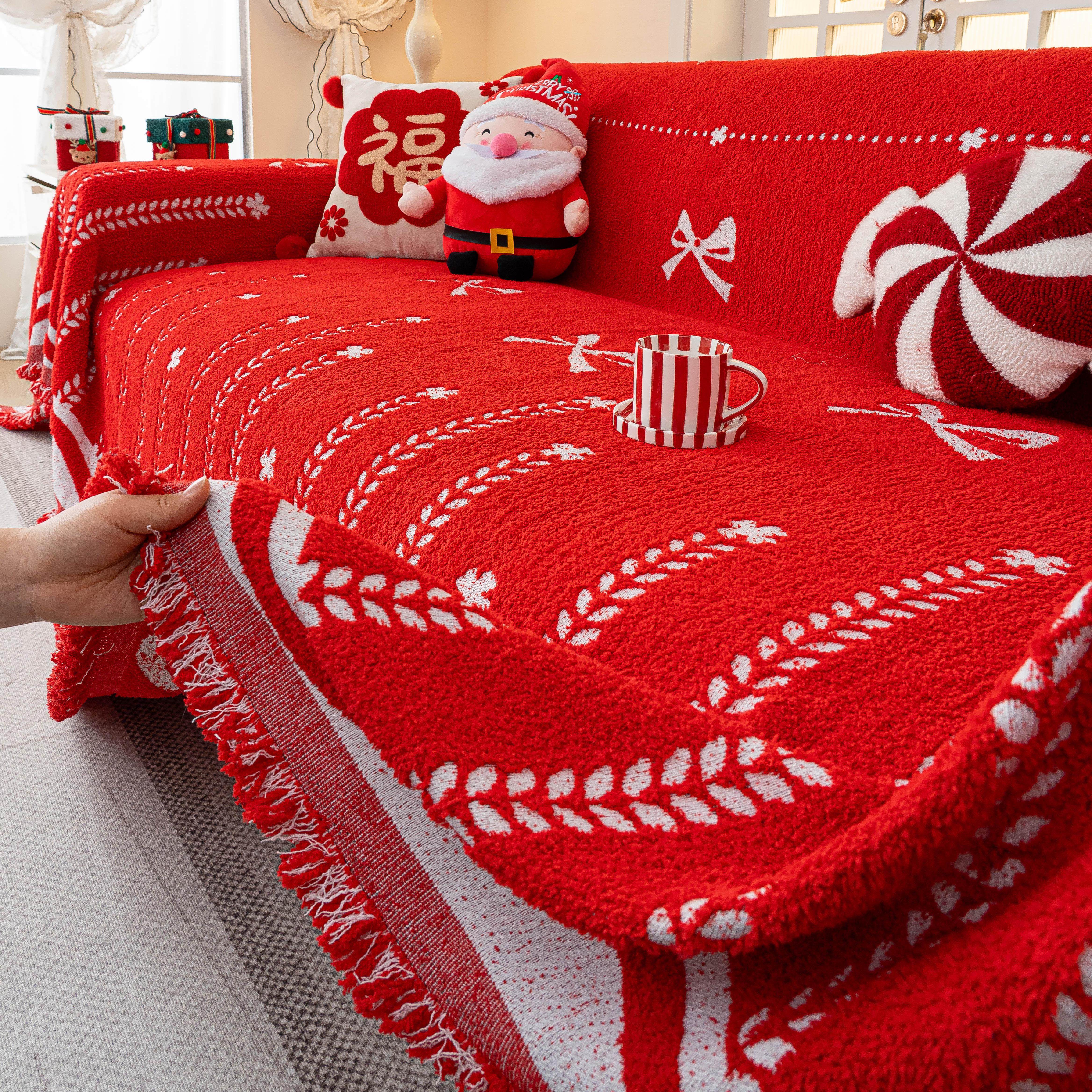红色新年服帖沙发盖布2026新款四季通用沙发毯子雪尼尔一整张全盖,居家布艺,沙发垫,淘宝优惠券,粉丝福利购,淘宝优惠卷