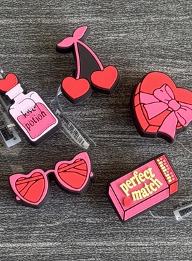 新款洞洞鞋配饰正品鞋花crocs鞋装饰配件鞋扣卡通diy红色爱心恋人