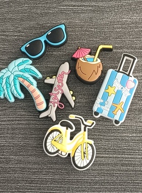 Crocs卡骆驰配饰鞋花 洞洞鞋智必星鞋扣夏日旅行飞机椰树墨镜