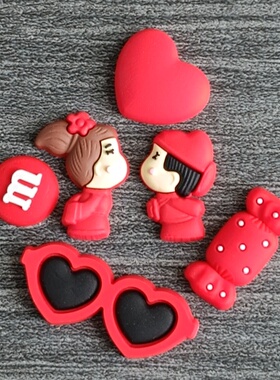 crocs洞洞鞋配饰鞋扣 diy眼镜M豆鞋花 大红爱心 喜庆糖果新娘新郎