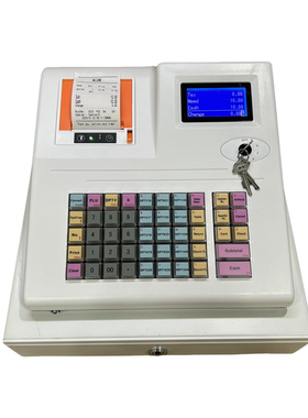 小型智能电子收款机点单打票机双屏显示紫光验钞英文版外贸收银机