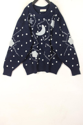 孤品vintage风藏青色星月秋冬装