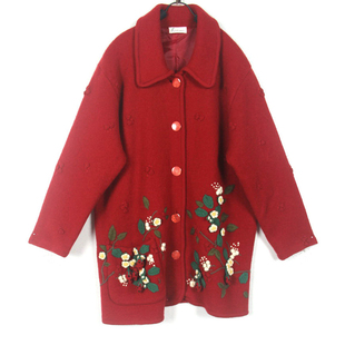 秋冬装孤品复古古着vintage深红色草莓花花立体手工钩花毛衣外套
