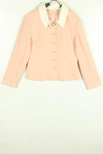 春秋装孤品复古古着vintage日本肉桂粉珍珠项链缎面领薄西装外套