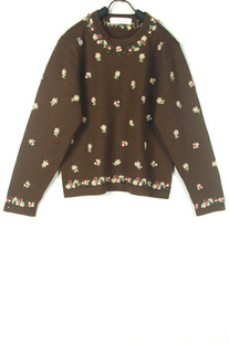 秋冬装孤品复古着日本vintage绿咖田园风pink house手工刺绣毛衣