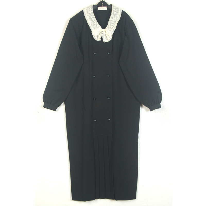 春夏装孤品复古日本中古着vintage法式蕾丝领双排扣少女风连衣裙