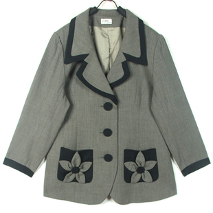 春秋装孤品复古古着vintage鼠尾草灰绿色花花口袋中长款西装外套