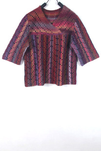 秋冬装孤品复古古着vintage民族风混色毛紫红色银线手工编织毛衣