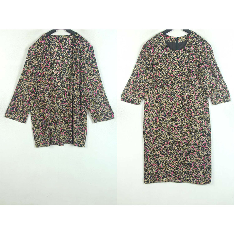 春夏装孤品复古日本中古着vintage印花真丝绸连衣裙两件套装套裙