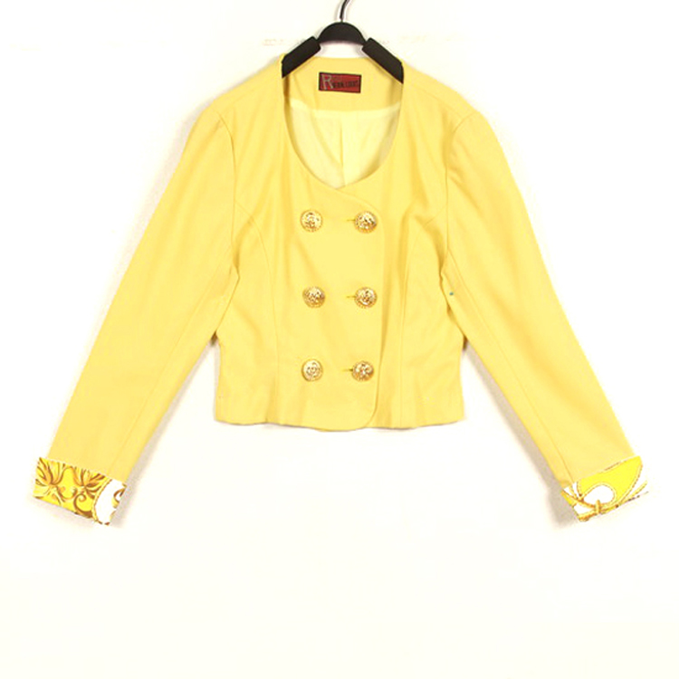 春秋装孤品复古古着vintage日本柠檬黄巴洛克锁链短款西装外套