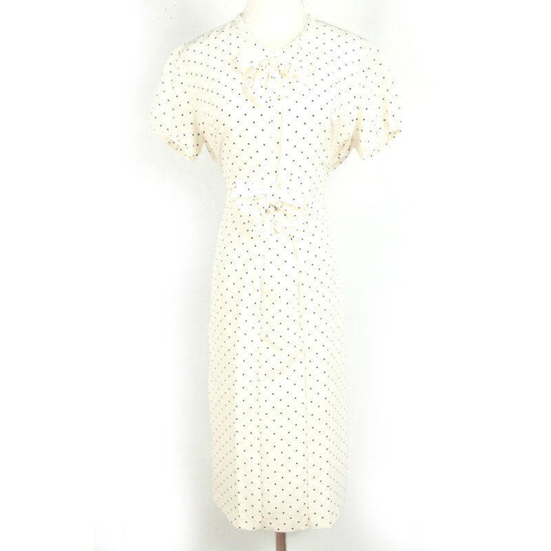春夏装孤品复古日本中古着vintage波点蕾丝蝴蝶结娃娃裙连衣裙