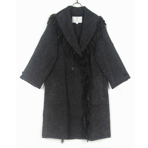 秋冬装孤品复古古着vintage褐色羊驼毛马海毛水貂皮草但翻领大衣