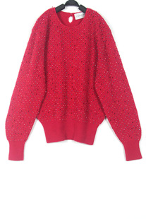 秋冬装孤品复古古着vintage日本红色精致手工五彩钉珠套头毛衣