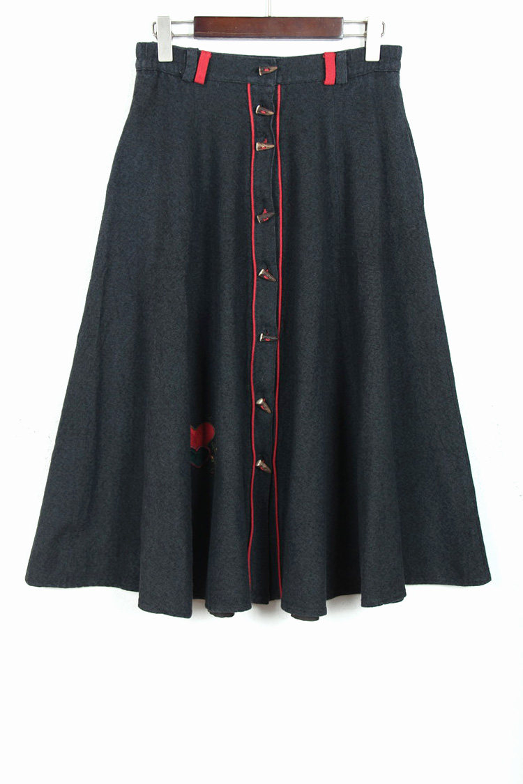 秋冬装孤品复古日本中古着vintage鄂尔多斯风格深灰仿木扣半身裙