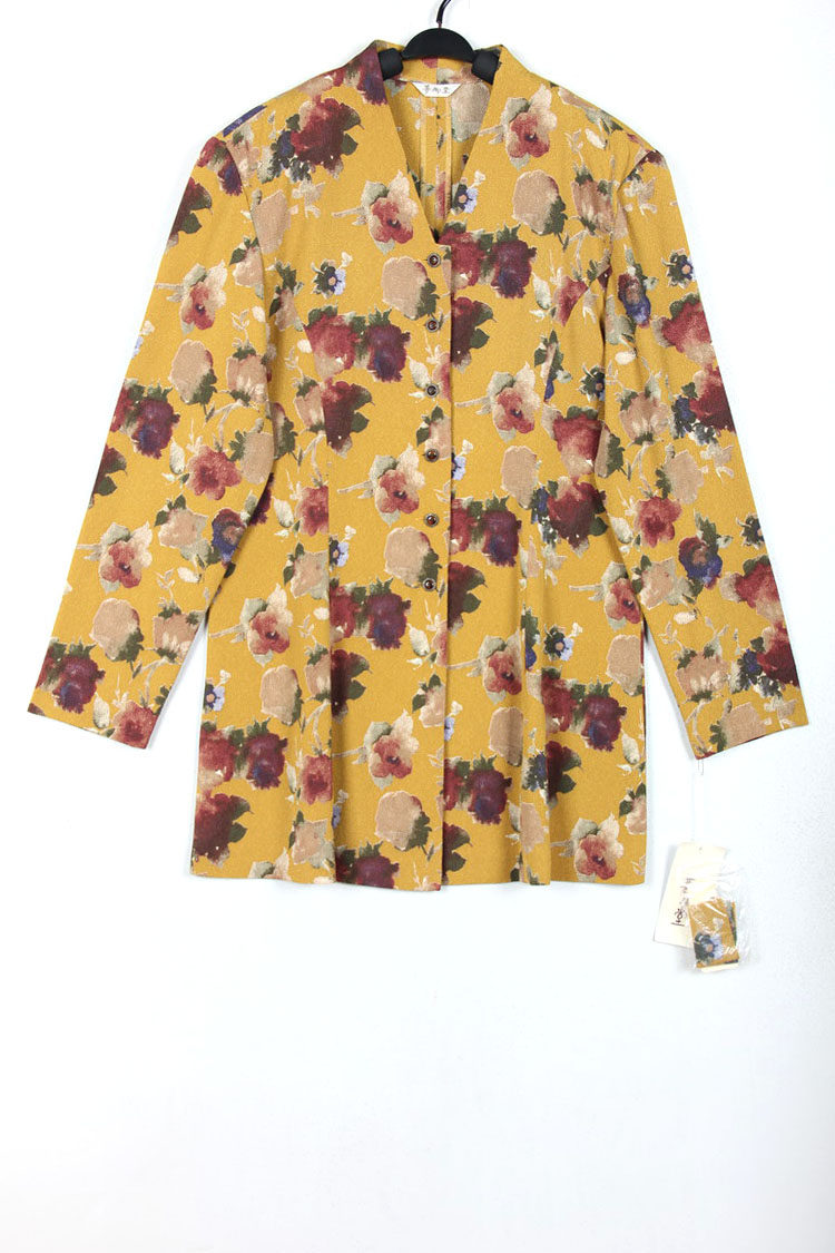 春秋装孤品复古日本中古着vintage水彩染玫瑰秋香色肌理面料外套
