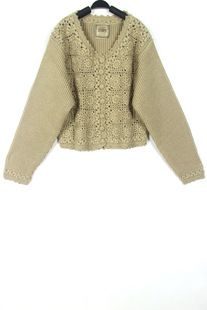 秋冬装孤品复古古着vintage日本卡其灰绿色精致手织短款手工毛衣