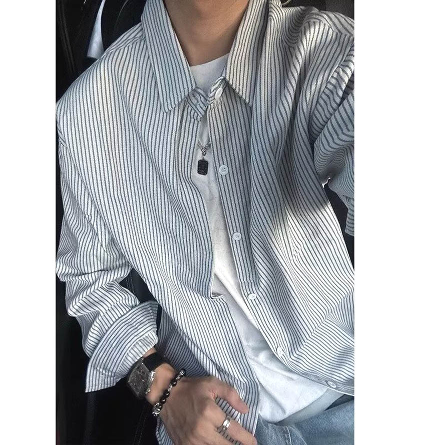 文艺范条纹衬衫男氛围感长袖开衫