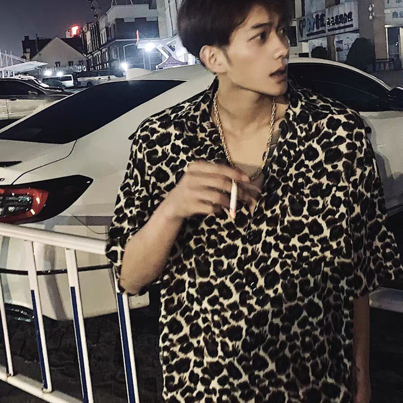 美式豹纹衬衫免烫无痕宽松短袖