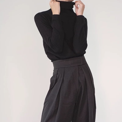 可翻高领t恤围脖宽松长袖罩衫