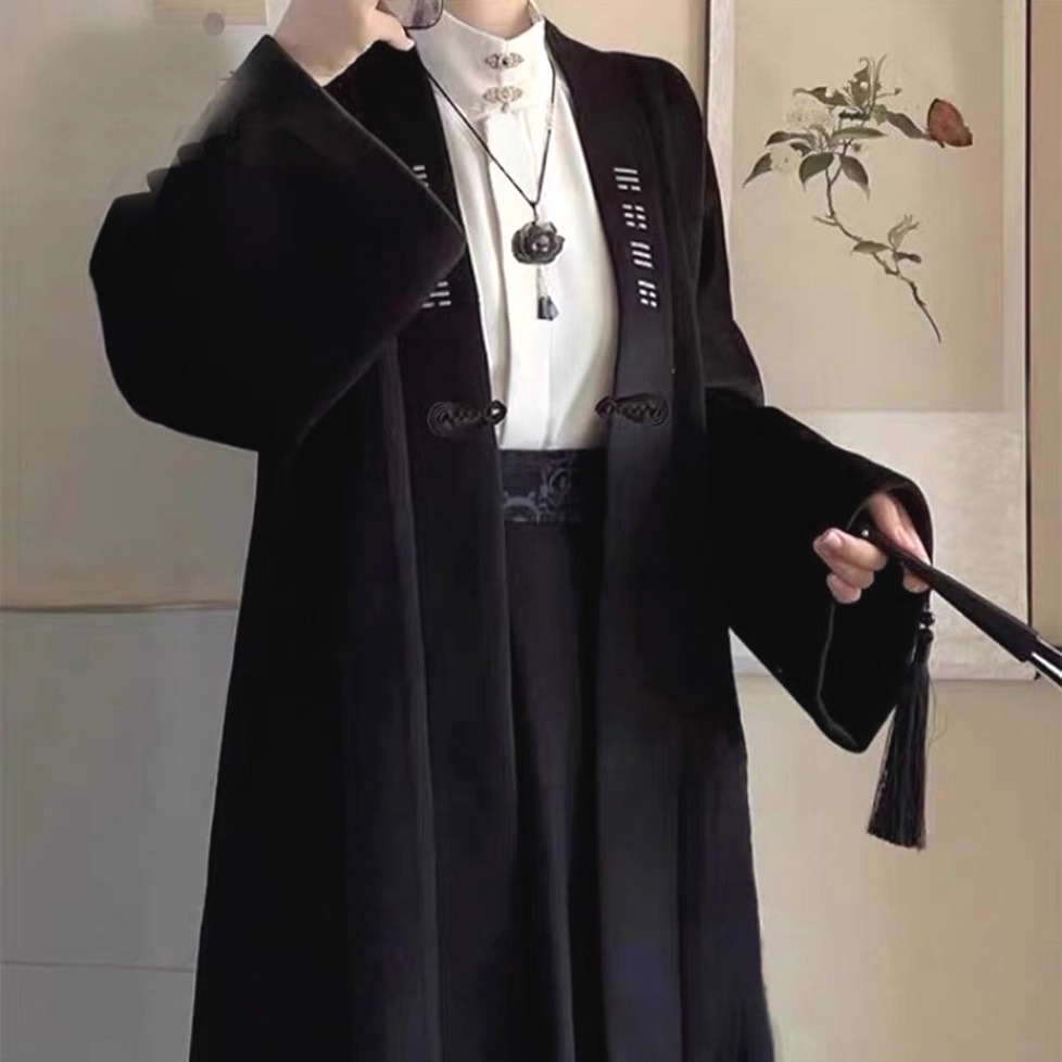中长款刺绣衬衣对襟开衫古风道袍