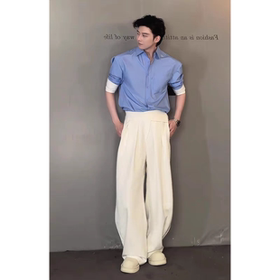 美式魔术贴工装西裤男免烫无痕冰丝长裤宽松直筒廓尔格高腰西装裤