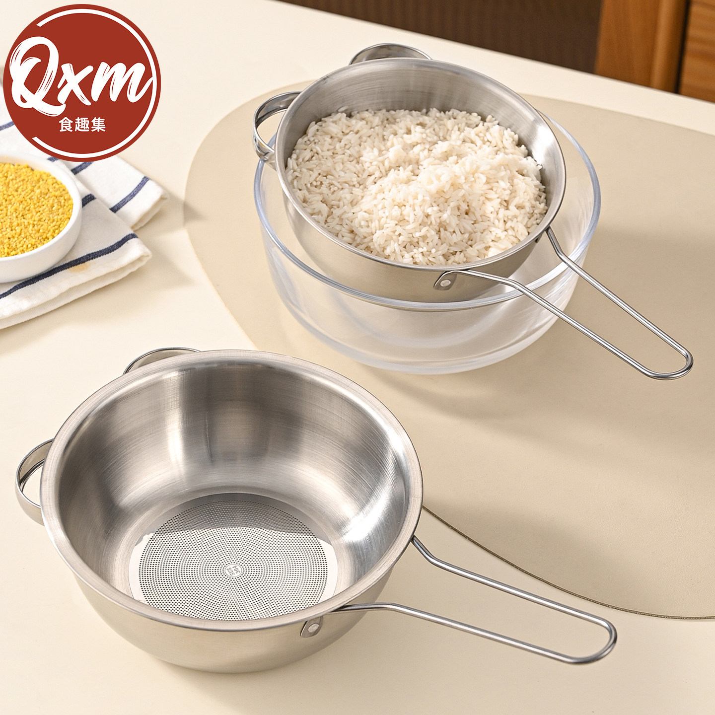 304不锈钢淘小米神器厨房洗芝麻漏网勺家用洗米筛淘米盆沥水果篮,厨房/烹饪用具,漏勺/滤网勺,淘宝优惠券,粉丝福利购,淘宝优惠卷
