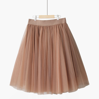 秋冬新款粉色高腰显瘦a字短裙纯色百搭蓬蓬裙气质短裙网纱半身裙