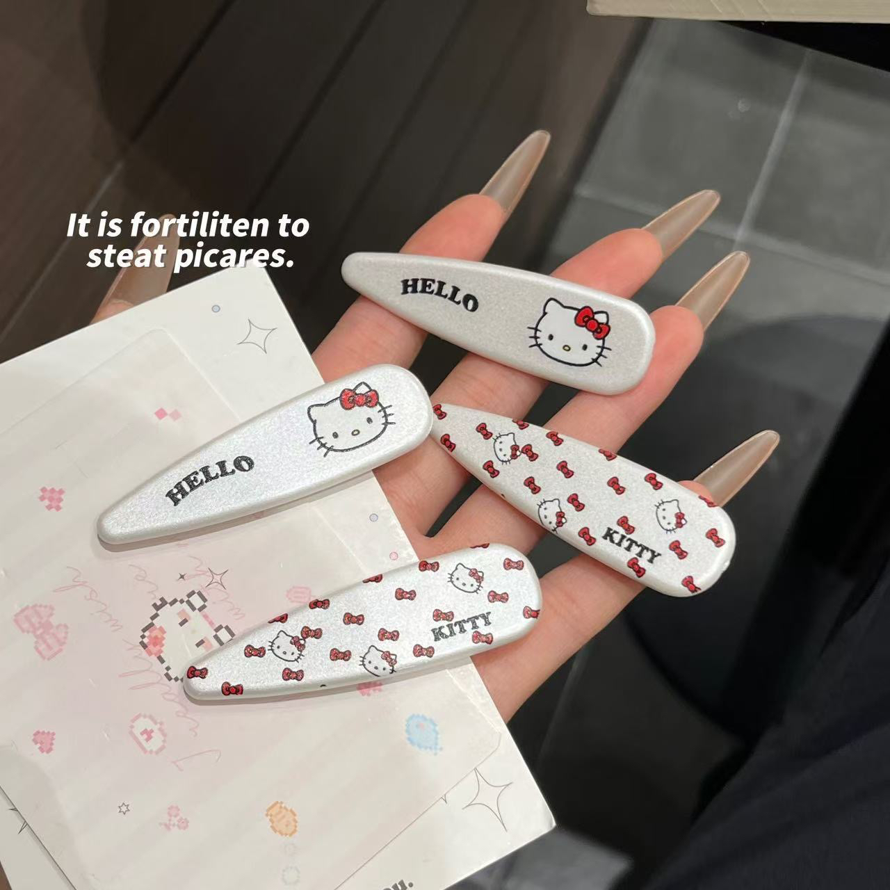 可爱甜美珍珠白KT猫椭圆发夹卡通少女刘海侧边夹百搭发卡发饰日韩