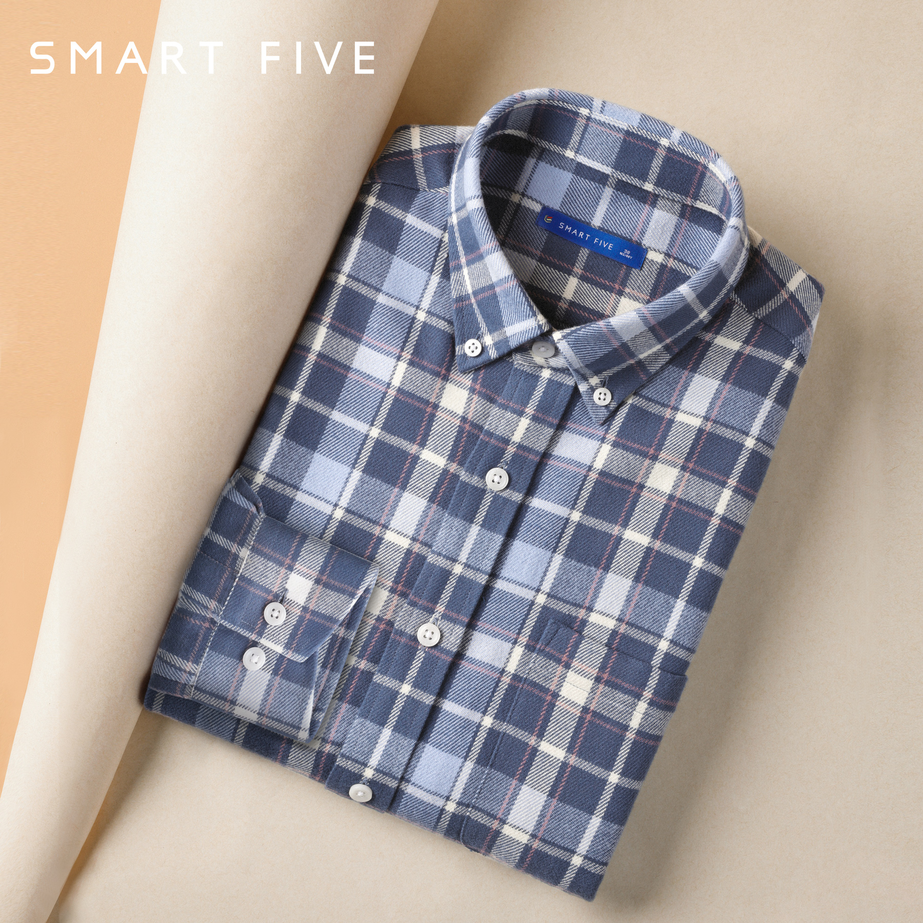 第五季商务休闲格子衬衫厚款冬季保暖衬衣修身法兰绒拉毛扣领上装