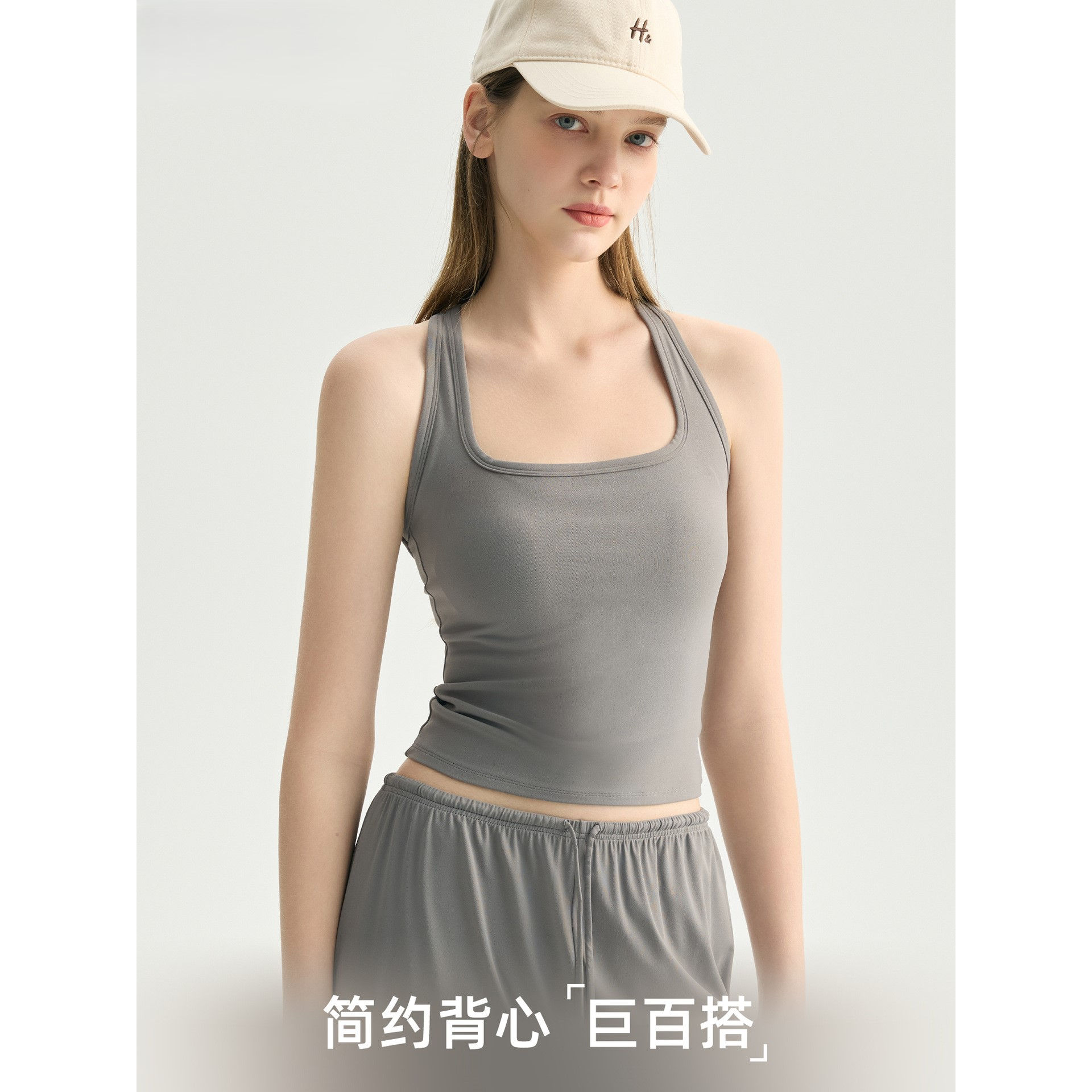方领显瘦工字运动美背防震一体式固定杯跑步瑜伽背心1836 - 实物图