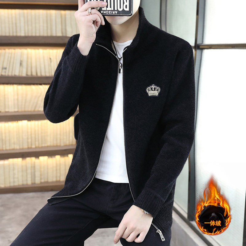 ZERODEGREENORTH 가을 겨울 따뜻한 가디건 원피스 스탠드 칼라 남성 밍크 벨벳 슬림핏 다용도 캐주얼 자켓