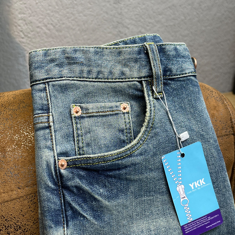 ZERODEGREENORTH 하이엔드 청바지 남성용 헤비워싱 레트로 아메리칸 슬림핏 스트레치 팬츠