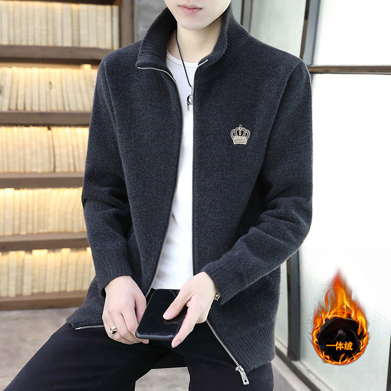 ZERODEGREENORTH 가을 겨울 따뜻한 가디건 원피스 스탠드 칼라 남성 밍크 벨벳 슬림핏 다용도 캐주얼 자켓