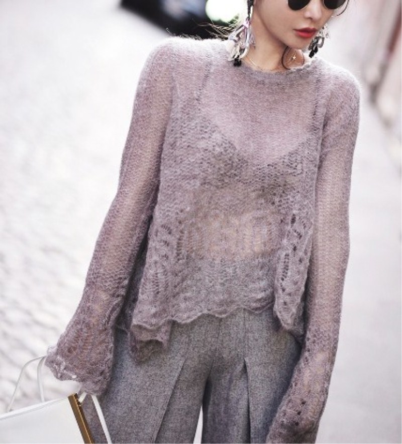 镂空针织衫温柔风毛衣宽松马海毛