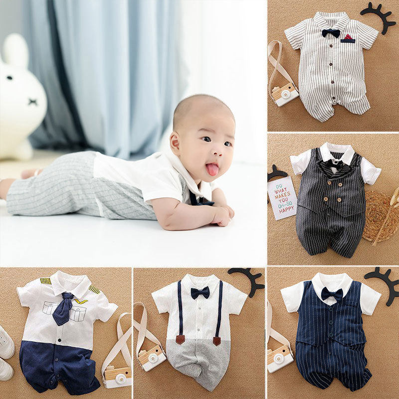 婴幼儿连体衣服装男宝宝哈衣绅士礼服周岁满月爬爬服包屁春秋夏季