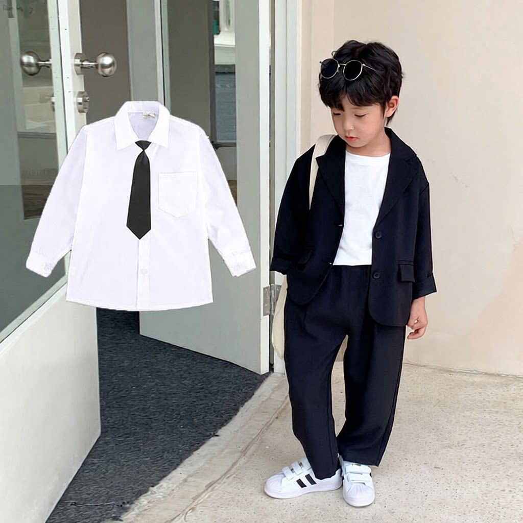 儿童西装套装春秋款帅气宽松休闲男童黑色韩版外套中大童两件套装
