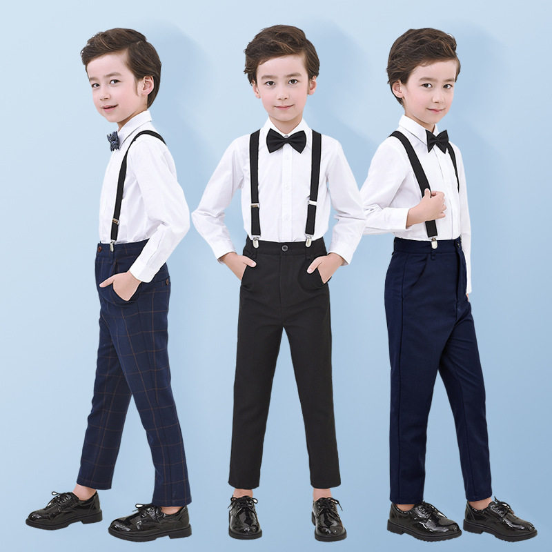 男童礼服儿童表演服学生钢琴演出服花童装中大童白衬衫黑裤子套装