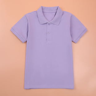 儿童校服紫色短袖POLO衫男童女童蓝色班服园服棉中小学生校服上衣