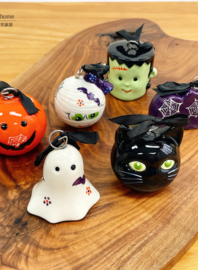 外贸陶瓷摆件万圣节摆设礼品釉下彩彩绘南瓜小鬼蝙蝠僵尸装饰挂件