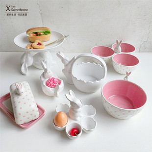 出口美国陶瓷果盘 兔子造型黄油盘 面碗 鸡蛋托 西点台复活节餐具