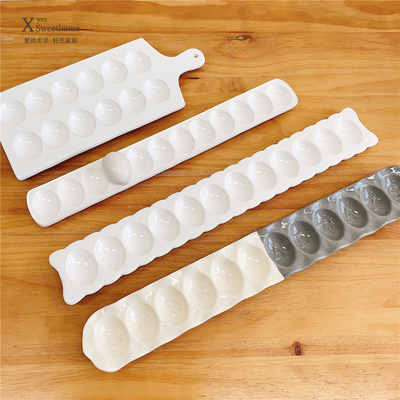 外贸陶瓷鸡蛋盘 创意鸡蛋托 多功能调色盘子多格冰箱蛋类收纳盘子