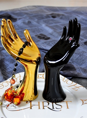 陶瓷镀金手臂雕塑 样板房书房装饰摆件 戒指首饰收纳摆设拍照展示