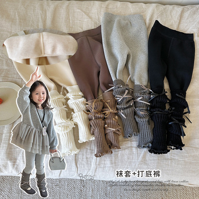 女童加绒裤子一体绒2025新款女宝洋气加厚冬季儿童打底裤秋冬款