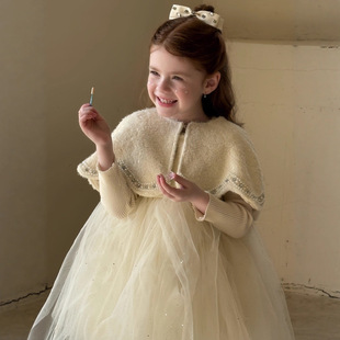 新款2025冬季韩版儿童公主洋气斗篷裙子女童生日网纱无袖裙子