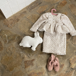 2023冬新款女童夹棉加厚丝绒外套直筒裙两件套休闲女童洋气套装