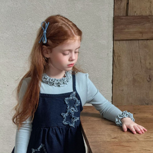 女童针织舒适内搭打底衫2025秋季韩系新款儿童花边领针织打底衣