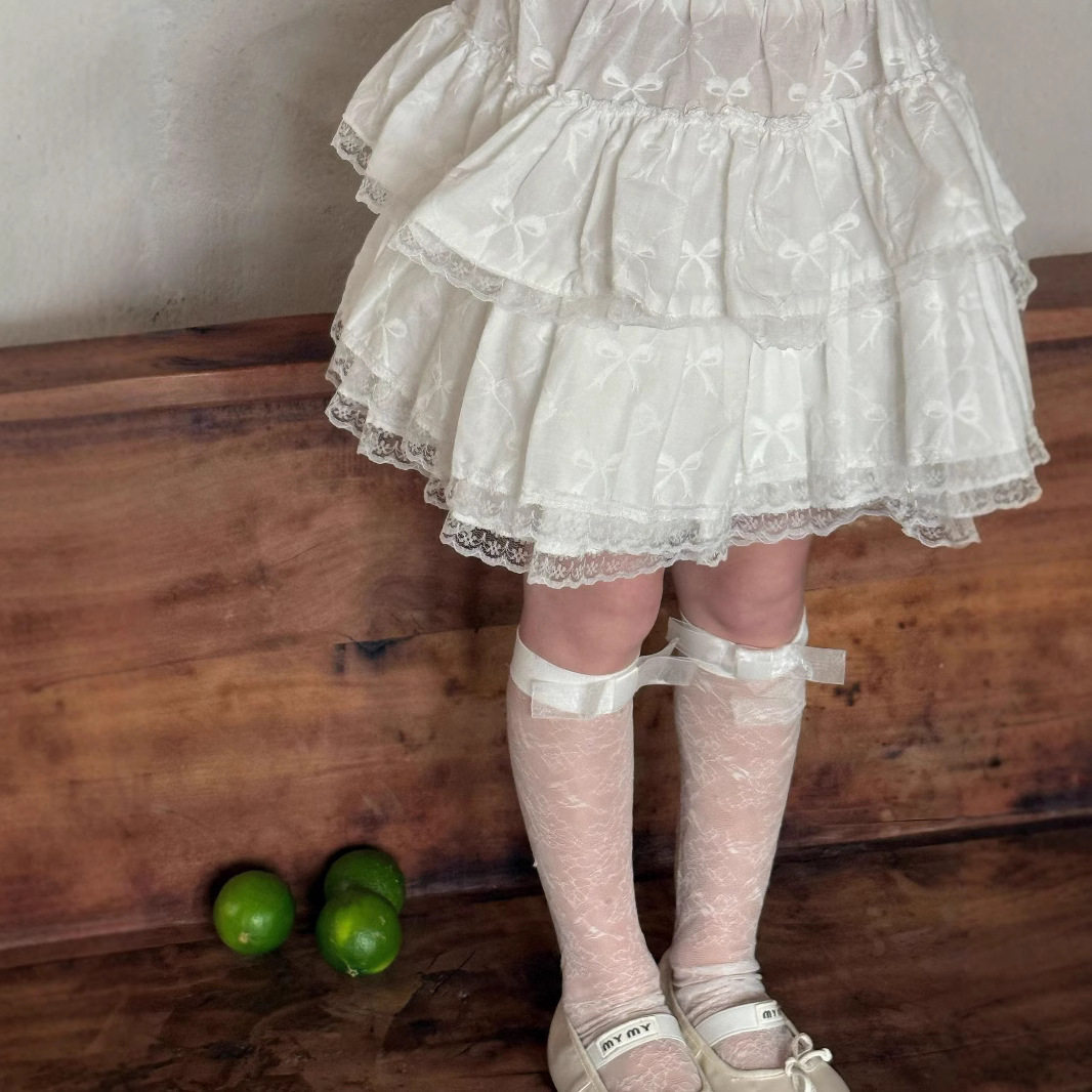 2025新款童装韩版女童蝴蝶结花边层层短裙韩系儿童芭蕾风半身裙