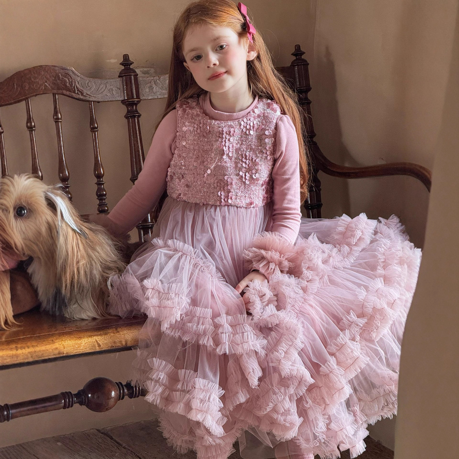 2025秋冬新款童装韩版女童花袖子打底衫儿童针织粉色打底内搭上衣