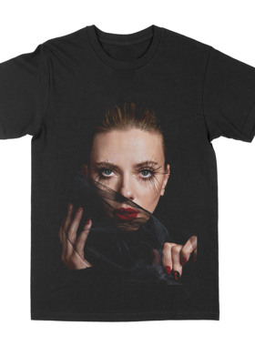 斯嘉丽寡姐电影黑色美女人物棉美式复古印花涂鸦风短袖男女款T恤