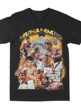 拳王阿里Ali goat美式复古印花圆领短袖男女同款休闲潮流T恤